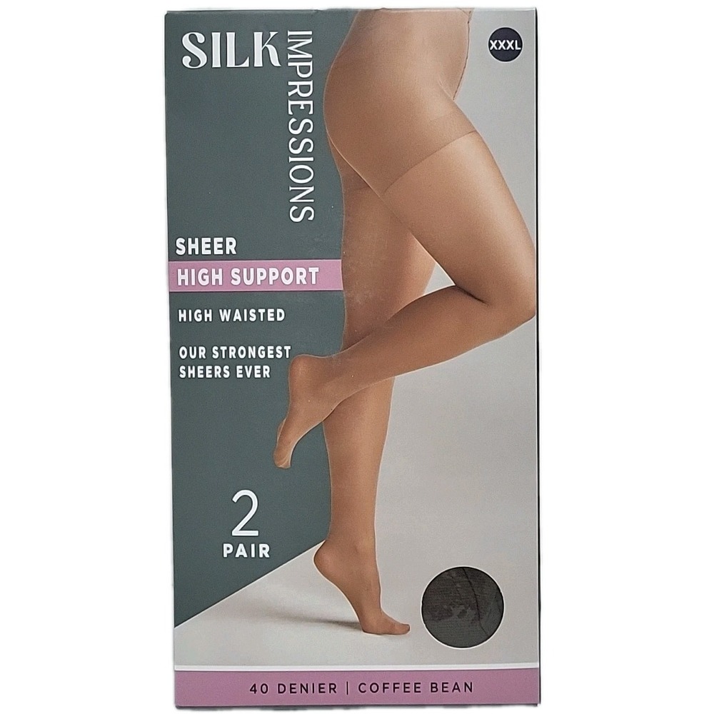 Silk Impressions Sheer High Support Pantyhose 2 Pack‎ XXXL Coffee Bean 40 Denier